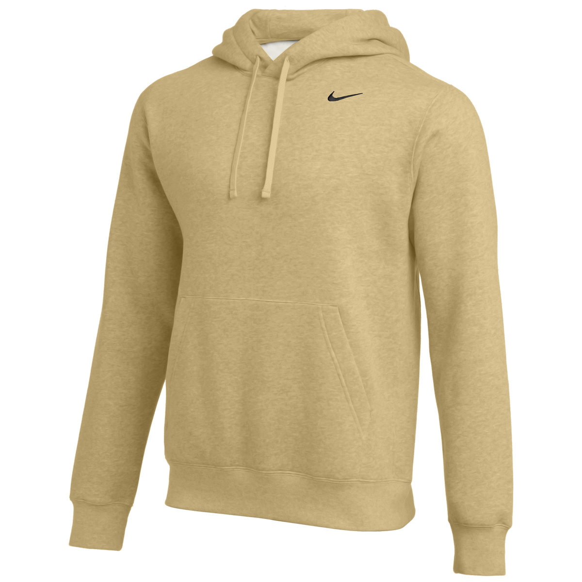 Tan Nike pullover hoodie featuring a front kangaroo pocket, adjustable drawstrings, and a small black swoosh logo on the upper left chest.