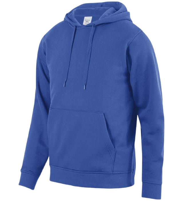 A royal blue Augusta 60/40 Fleece Hoody featuring a hood with drawstrings and a front kangaroo pocket.