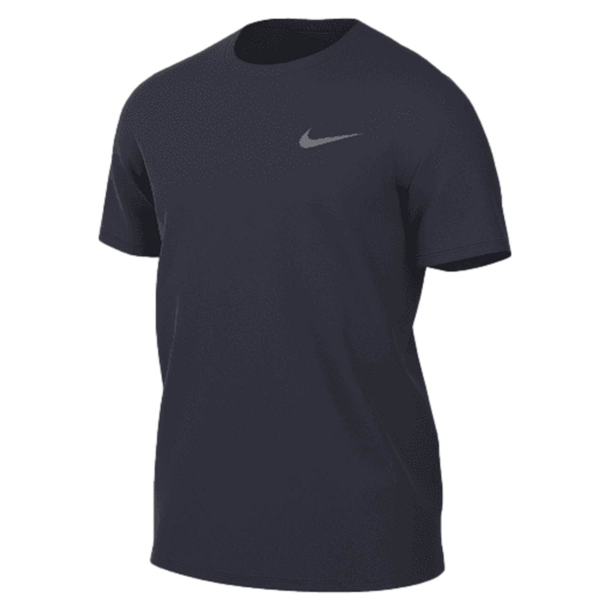 A dark gray short-sleeved Nike t-shirt with a small light gray swoosh logo on the upper left chest.