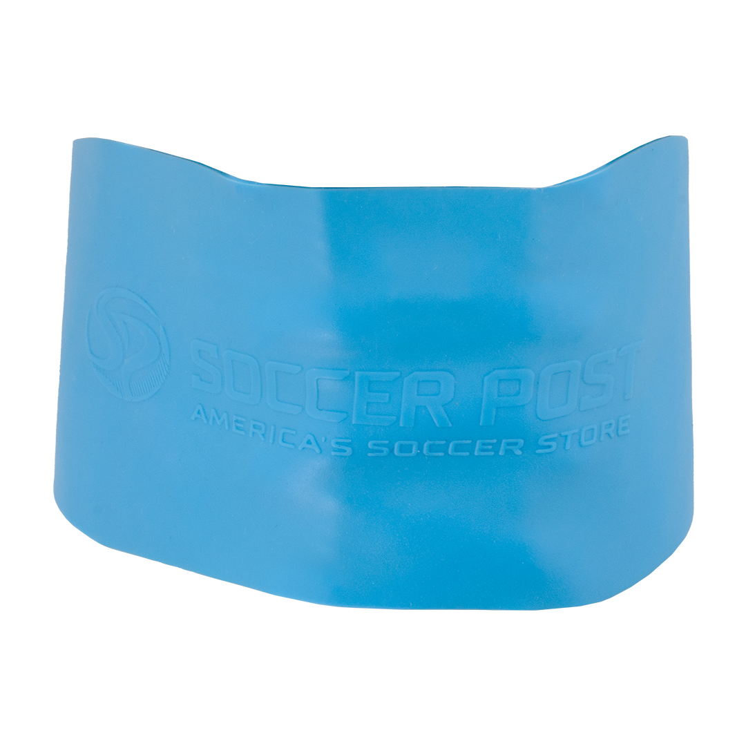 A light blue Soccer Post Lace Lock Band with the brand's name and logo embossed on the front.