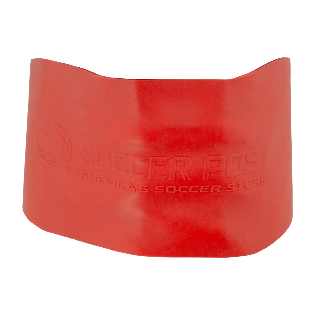 A wide, red Soccer Post Lace Lock Band featuring an embossed brand logo and the text "Soccer Post America's Soccer Store."