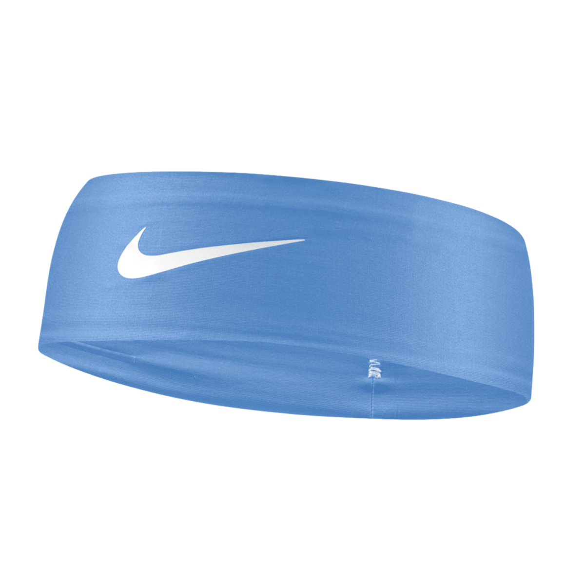 Light blue Nike headband featuring a white swoosh logo, shown against a solid black background.