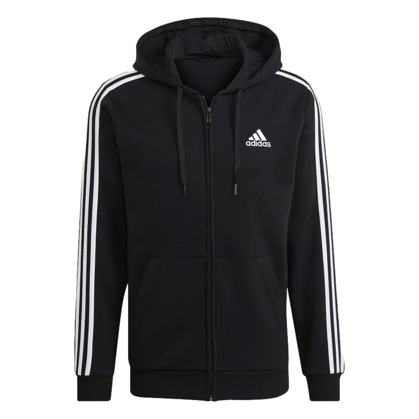 Adidas Essentials Fleece 3 Stripe Full Zip Hoodie--City Sports